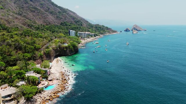 Aerial view of paredon beach coastline in puerto vallarta