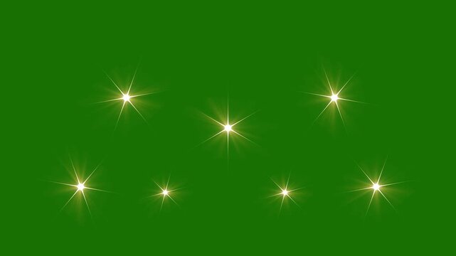 Glowing shining stars animation with magical starry sky, twinkling lights and sparkling celestial effects on green background in seamless ultra HD 4K loop