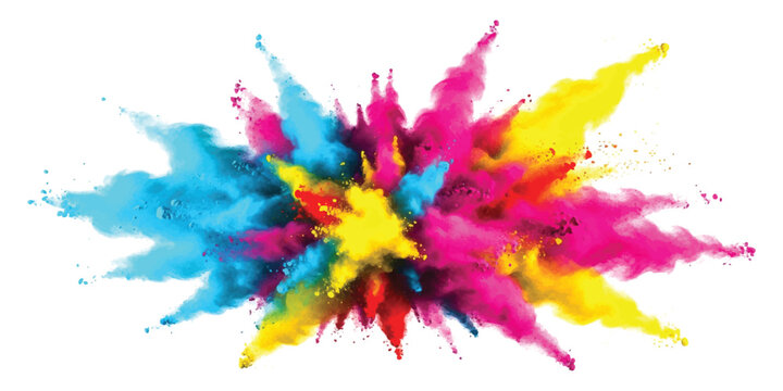 Colorful powder explosion with vibrant paint dust clouds