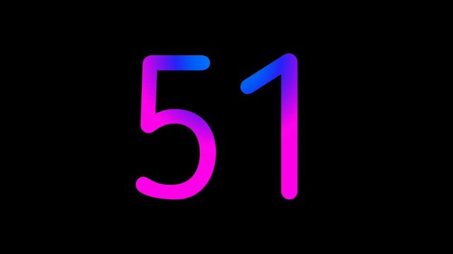 Neon light Number 51 Animation Glowing Gradient Blue Pink Digital Futuristic LED Numeric Loop Abstract Tech dark Background Motion Graphics