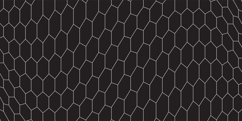 Fototapeta premium Black Hexagon Honeycomb Pattern Seamless Geometric Background With White Lines And Minimal Texture