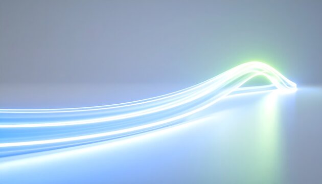 Dynamic glowing light trails in blue and green, symbolizing digital flow and data transmission