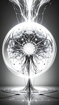 Enlightened digital brain in a glowing sphere, symbolizing innovation and the future of AI