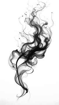 Mysterious black smoke swirling elegantly on a pristine white background, evoking dark magic