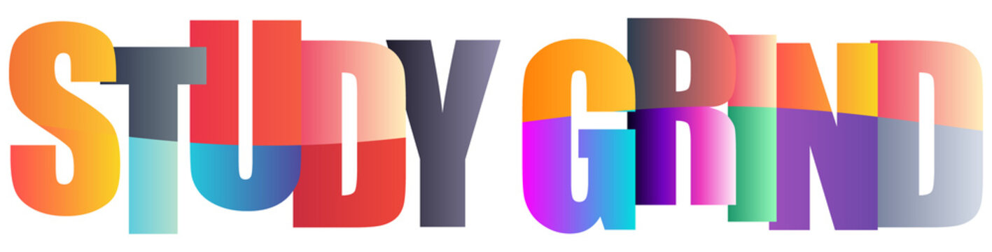 Colorful gradient text design with study grind message