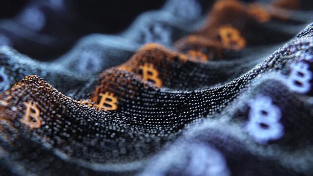 Futuristic cryptocurrency market chart concept with shimmering data waves and BTC logos Video.