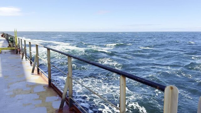 ship crossing the ocean for deliver the cargo. ocean surface and waves. brave vessel.