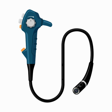 Vector illustration of a medical endoscope with a control handle and flexible camera tube, used for internal diagnostic procedures. Isolated on white background.
