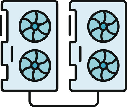 Connecting two video cards, illustrating blockchain technology and digital money creation