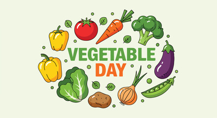 Fototapeta premium Colorful vegetables surround 'VEGETABLE DAY' text