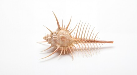 Obraz premium An Isolated Venus Comb Murex Seashell With Long Sharp Spines Resting On A Clean White Background.