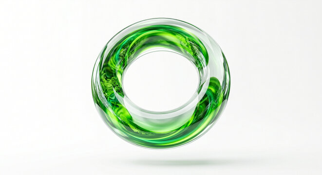 Flawless 3D glass ring reflecting vibrant sustainable green colors circular economy