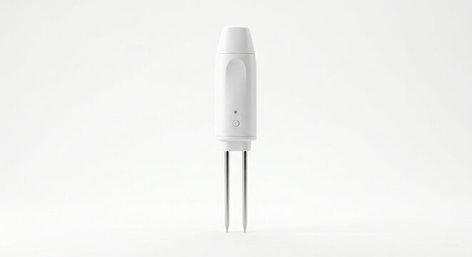 Sleek white minimalist soil moisture sensor isolated on pure white