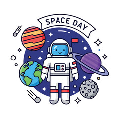 Astronaut in space with planets and stars © Sindi