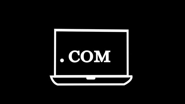 Minimalist Laptop with Dot Com Text on Screen on White Background. Online Website Domain Registration, Internet Business Address, E-Commerce Platform, and Global Web Development Graphic