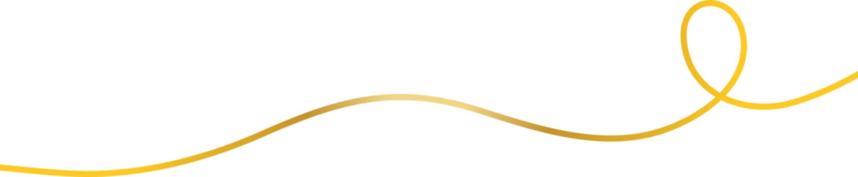 Elegant gold curved flourish features a single loop on the right. Decorative swash line acts as a minimalist accent or divider. Vector illustration is ideal for luxury designs.