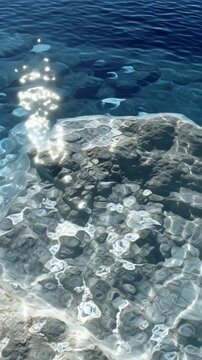 Clear water sparkling over rocky surface in natural aquatic environment.