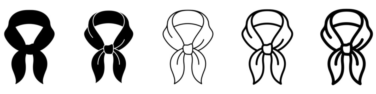 Set of neckerchief icons, symbols for accessories, scout or corporate uniform, fashion, style, and clothing. Vector illustration