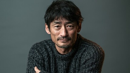 Fototapeta premium Paycheck Stress Middle Aged Japanese Man Tense Jaw