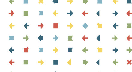 Naklejka premium Colorful Arrows and Shapes Pattern on White Background.