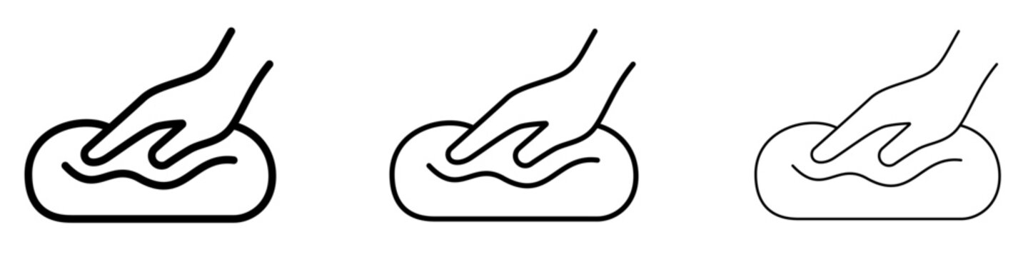 Set of hand with sponge icons, symbols for cleaning, washing, care, hygiene, and household chores. Vector illustration