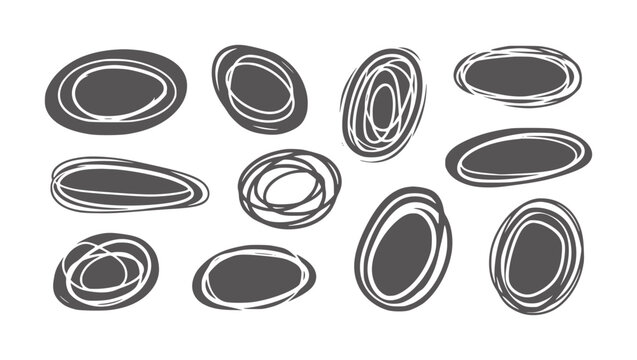 Collection of hand drawn oval shapes with scribbled outlines abstract doodle