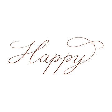 &ldquo;Happy&rdquo; in copperplate calligraphy with flourishing. Handwritten. Transparent background.