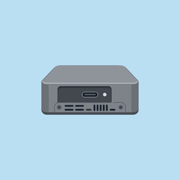 Minimalist vector illustration of a modern grey mini PC