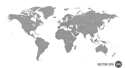 Fototapeta premium Detailed gray world map showing all country borders
