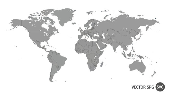 Detailed gray world map showing all country borders