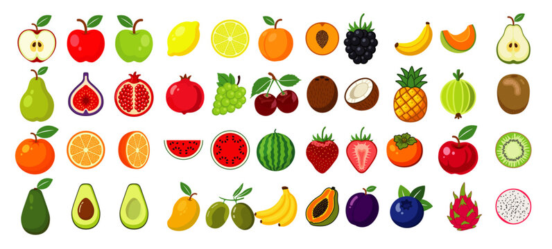 Colorful Fruit Icons Collection Set
