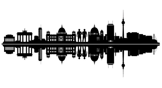 Berlin Skyline Silhouette with Famous Landmarks and Reflection