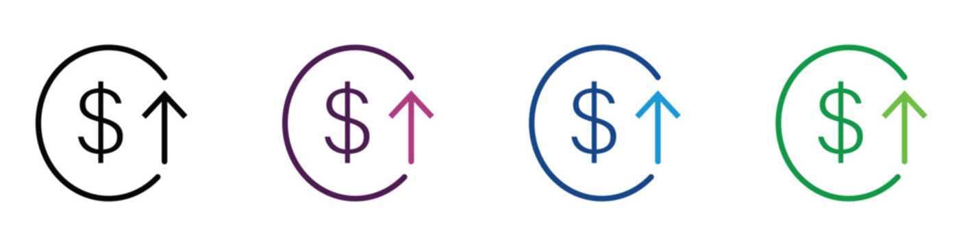 Cost increase icon set. Price increase symbol. Value of money increase concepts , vector illustration.