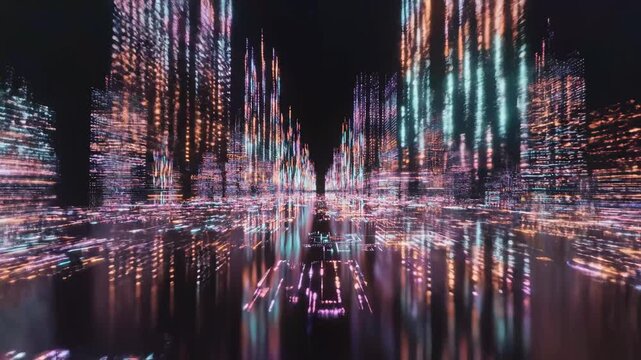 Futuristic cityscape with neon lights