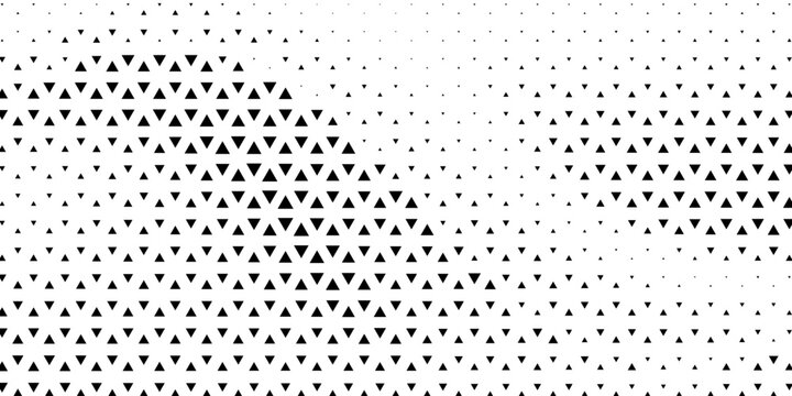 An abstract geometric background featuring a black and white halftone triangle pattern, creating a flowing wave of dot density and a modern textured surface ideal for designs, posters.