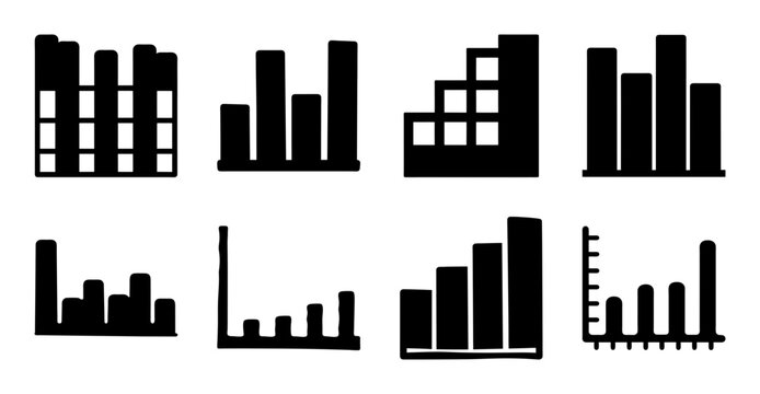 Black bar chart and histogram icons set - Minimalist black bar chart and histogram icons for data visualization and statistics presentations