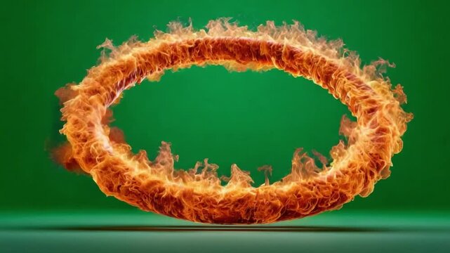 Ring of Fire: A fiery ring of flame ignites against a vivid green background, symbolizing intense heat and power.