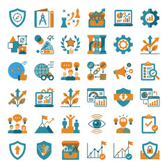 Fototapeta premium Business Growth and Strategy Icons: Success, Planning, Teamwork, Analytics