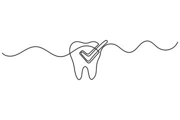 Obraz premium Tooth continuous one line art drawing for minimalist dental care concept vector illustration
