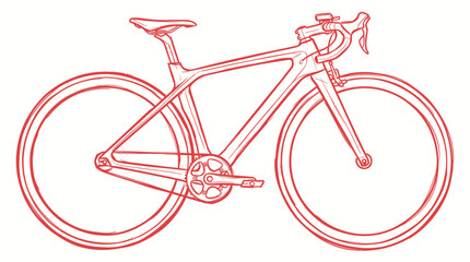 Fototapeta premium Modern Road Bicycle Line Art Drawing, Minimalist Red Sketch on White Background