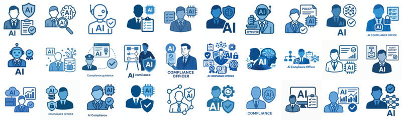 Fototapeta premium flat vector icon AI compliance officer in blue