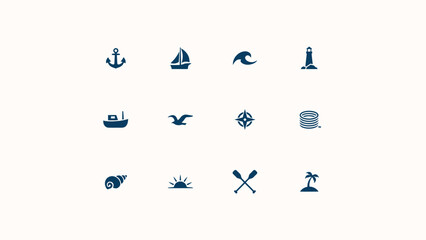 Simple marine and ocean themed vector icons for travel and adventure. © Pronab