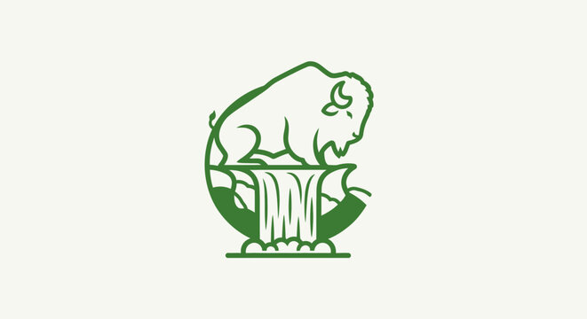 Green buffalo logo with waterfall and grass design.