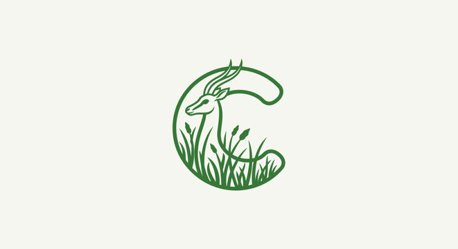 Green Lizard Curved Around Grass Illustration.