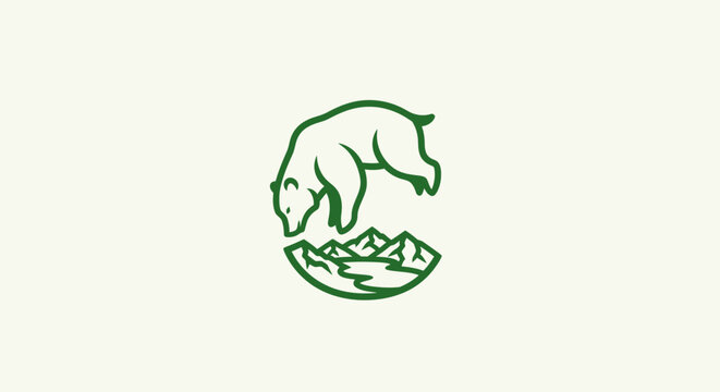 Green bear logo with mountain silhouette design.