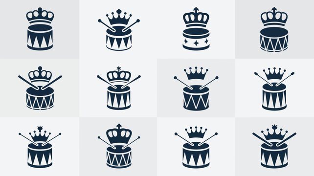 Modern set of drum and crown combinations for marching bands and musical events graphics.