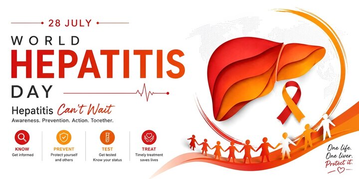 World hepatitis day educational poster design featuring stylized human liver icon and community awareness elements hepatitis awareness prevention treatment campaign