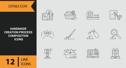 Naklejka premium Handmade Creation Process Craft Workflow Outline Icon Collection Design