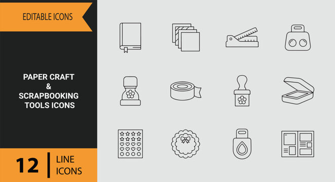 Paper Craft Scrapbooking Supplies Creative Outline Icon Collection Design