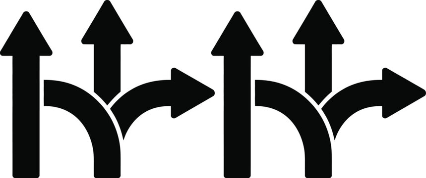 Four upward arrows curving to the right in sequence